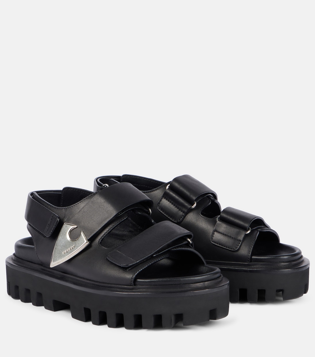 Кожаные босоножки на ремешке McQueen, Black Silver