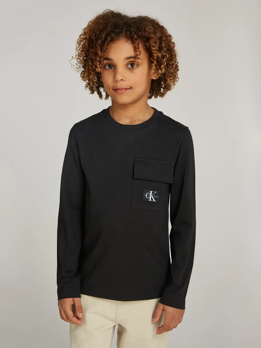 

Рубашка с длинными рукавами Calvin Klein Jeans "Badge Reg. Ls T-Shirt", для детей до 16 лет, с нашивкой-логотипом, черный