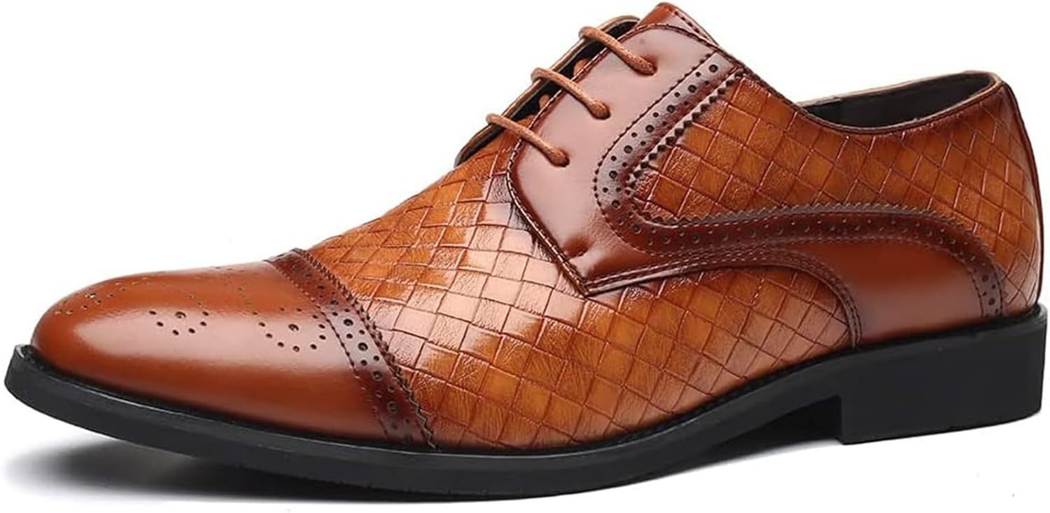 

Мужские повседневные туфли Классические броги с крыльями на шнуровке Современные формальные кожаные оксфорды Xinduoyu, коричневый