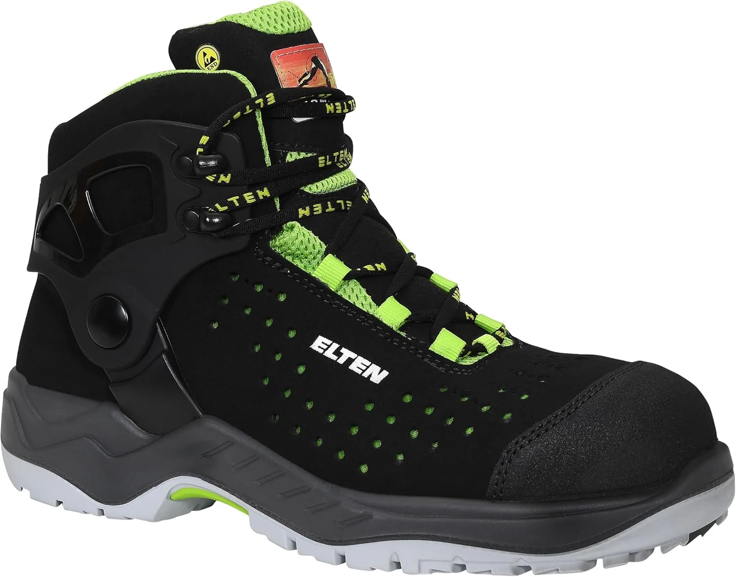 Защитная обувь ELTEN Tommaso Green Mid ESD S1PS, для мужчин и женщин, текстиль, композитный защитный носок (легче стального), легкая, спортивная, черный