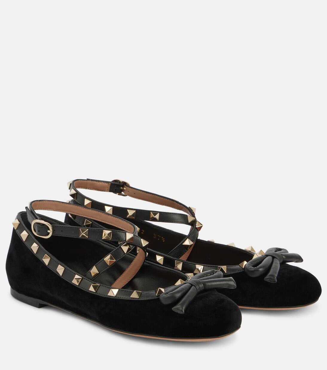 Бархатные балетки Rockstud Valentino Garavani, черный