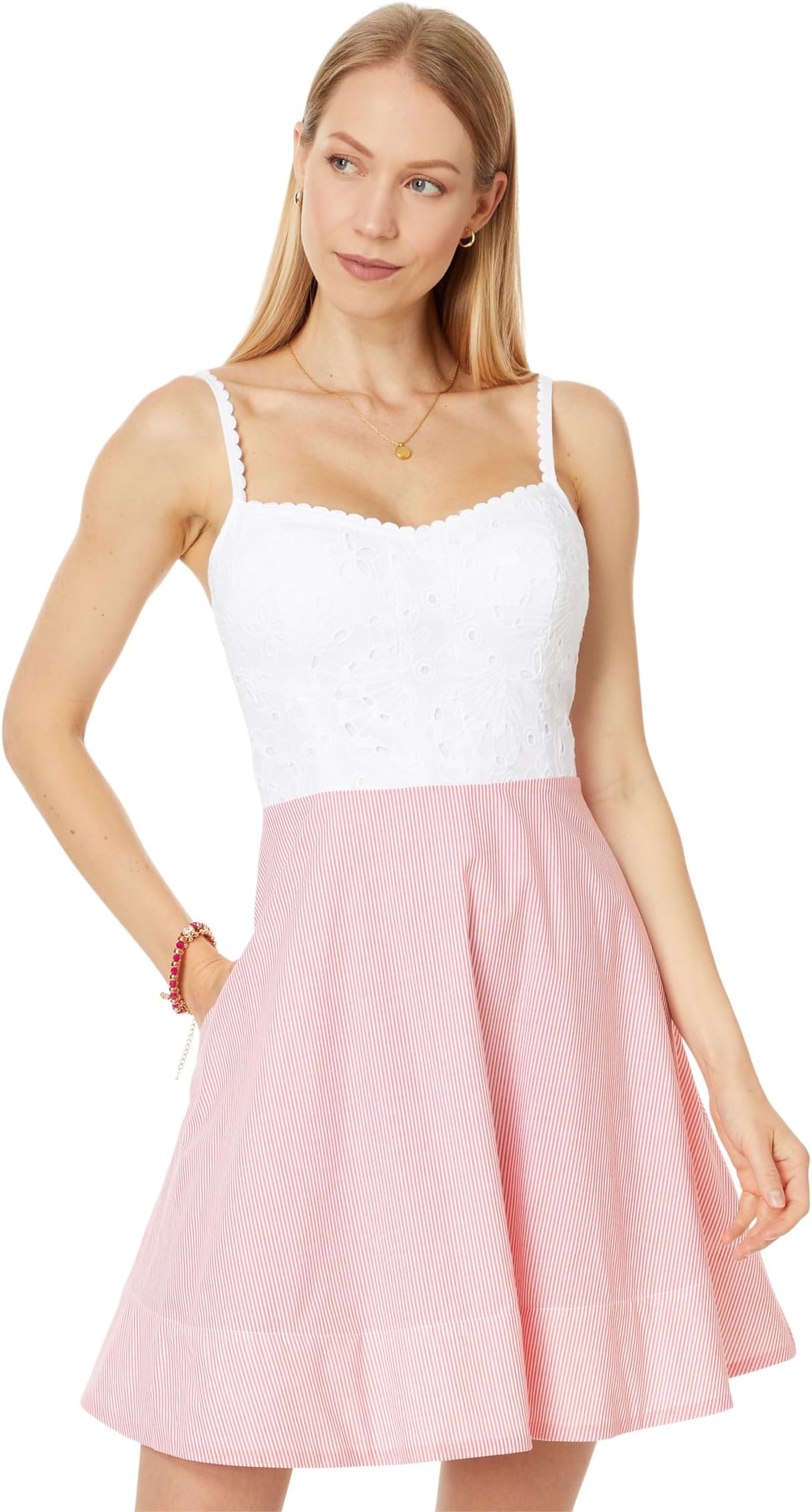 

Платье Lilly Pulitzer Winslow Eyelet Stripe Combo Dress, цвет Mizner Red Seaside Stripe