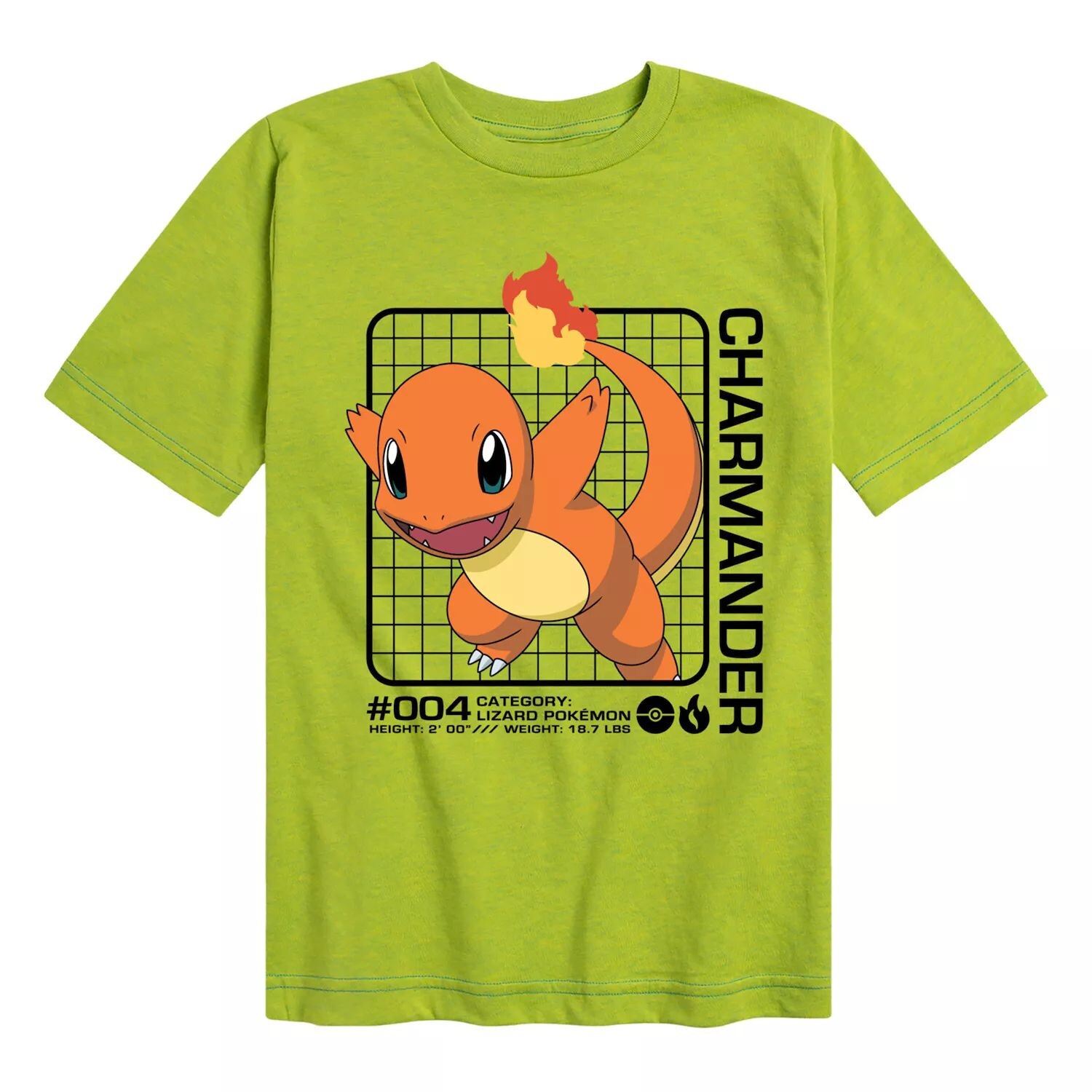 

Футболка с графикой Pokemon Charmander Stats для мальчиков 8–20 лет Licensed Character, зеленый