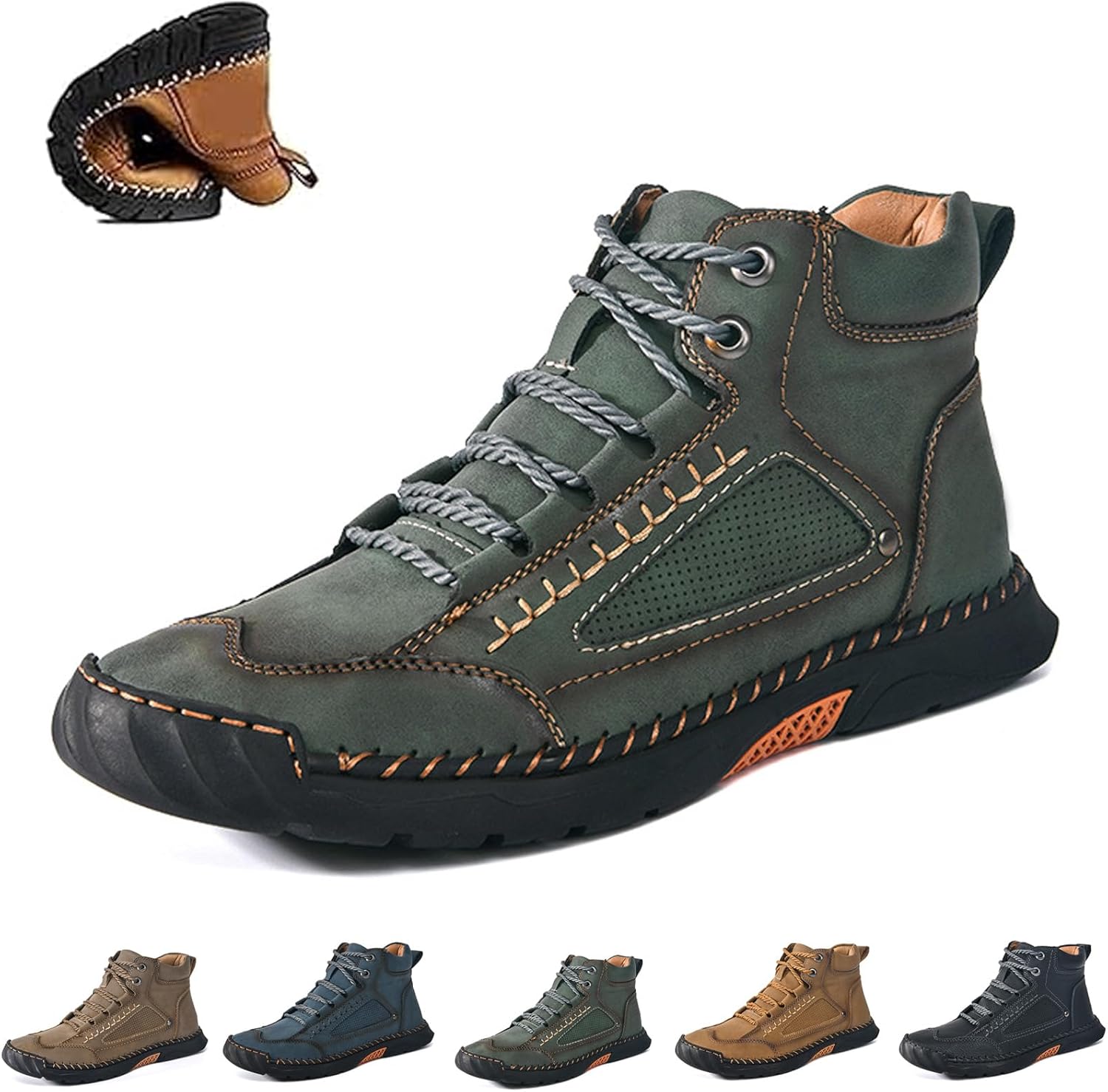 

Мужские ортопедические туфли, удобные ручной работы кожаные ботинки, повседневные высокие челси слипоны Ghtrhsb, зеленый