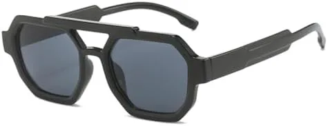 

Ретро солнцезащитные очки с двойной перемычкой, многоугольной и квадратной формой для женщин, сине-фиолетовые оттенки, защита от ультрафиолета UV400 MTZJH, Black Gray