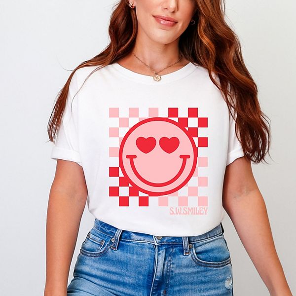 

SWSmiley checkered heart eyes smiley - футболка с принтом, окрашенная в стиле garment dyed Simply Sage Market, White
