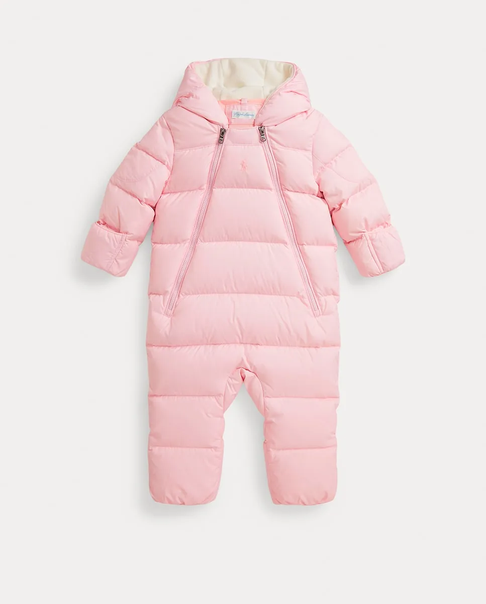 

Комбинезон для девочки из пухового материала с капюшоном Polo Ralph Lauren, розовый