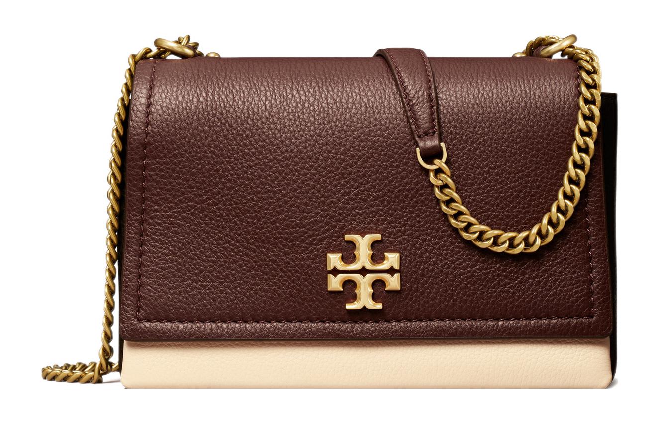 

TORY BURCH Личи зернистая кожаная поясная сумка через плечо женская коричневая и белая