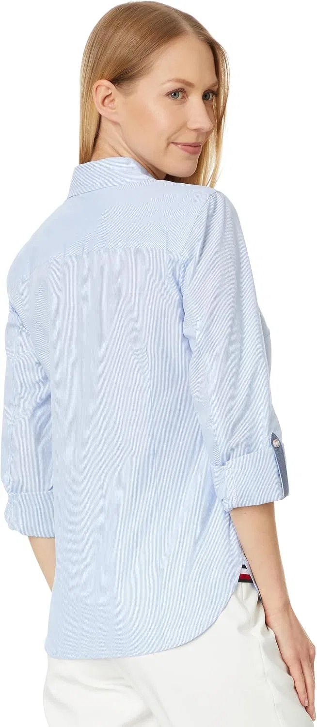 Блуза с закатанными рукавами, полоска, Cornell Stripe Roll Tab, Tommy Hilfiger, синий/белый — фото 2