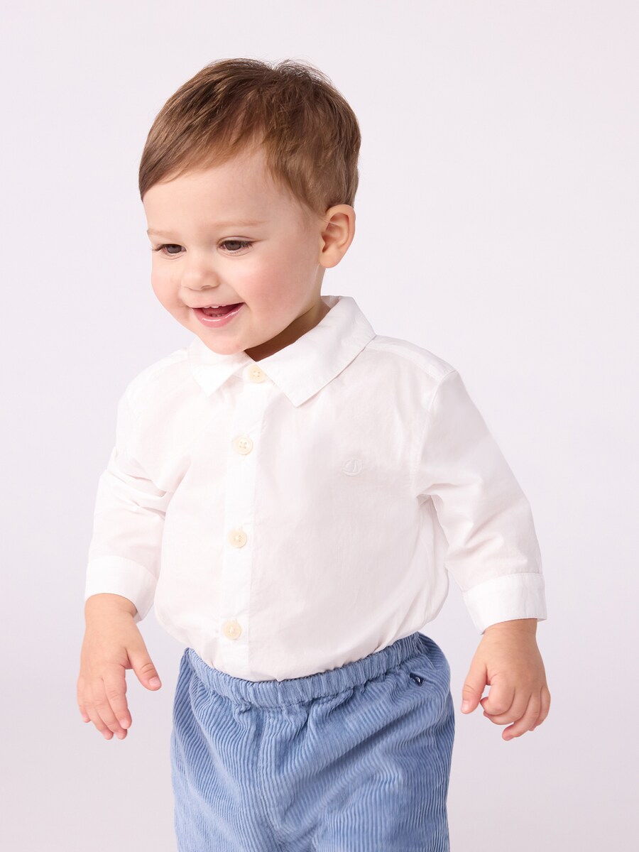 Рубашка на пуговицах классического кроя PETIT BATEAU, экрю — фото 3