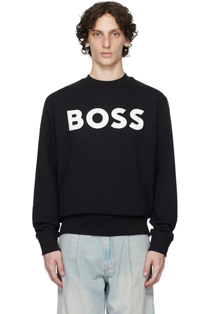 

Черная свободная хлопковая махровая толстовка с логотипом BOSS