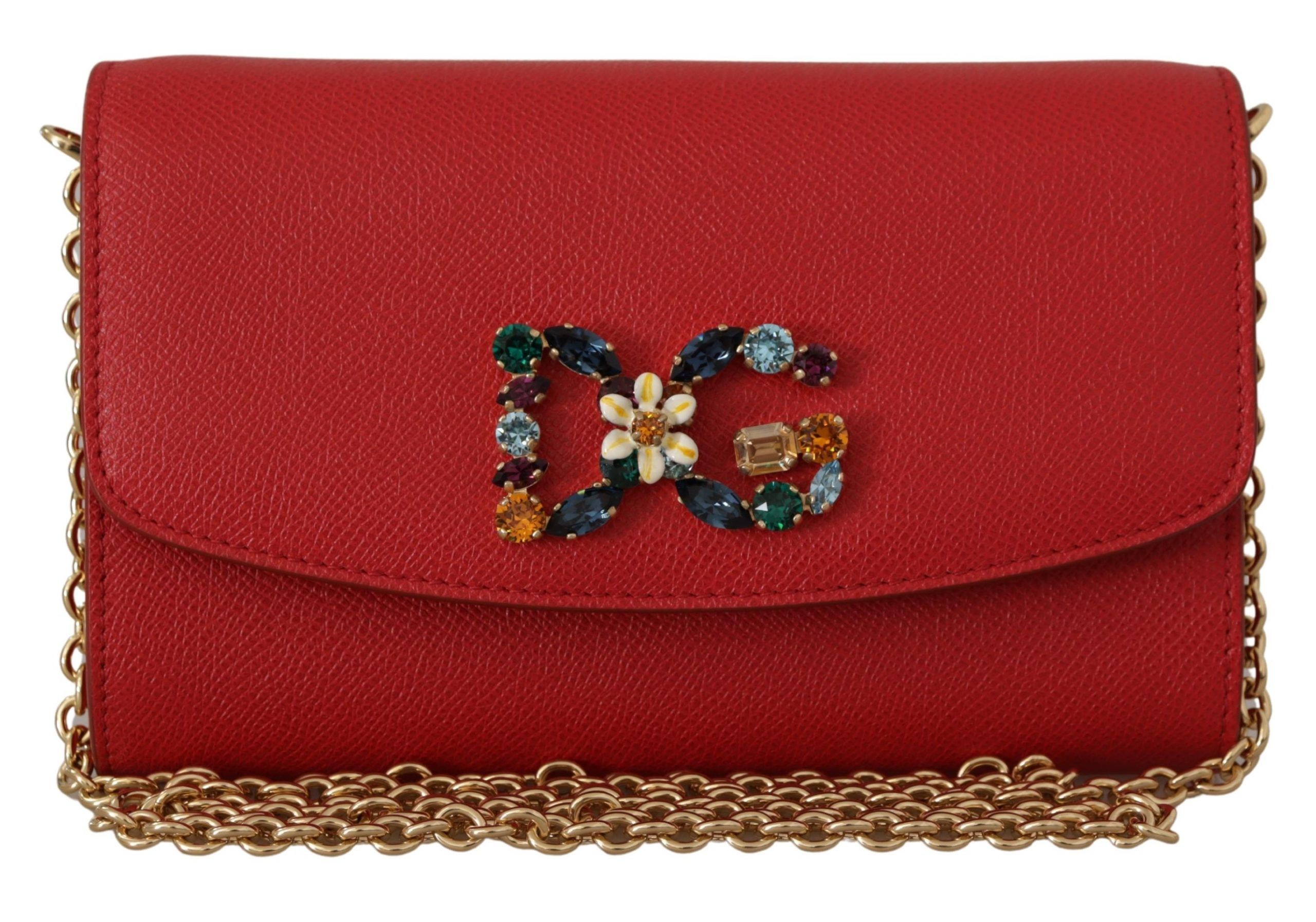 

Элегантная красная кожаная сумка через плечо с золотыми деталями Dolce & Gabbana