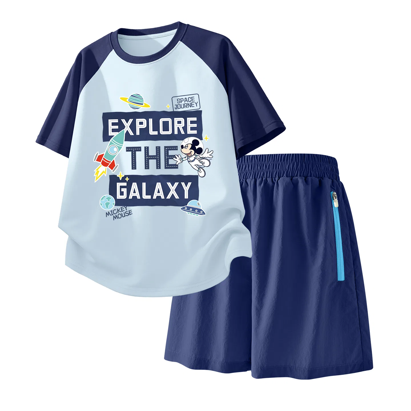 Детский спортивный костюм Casual Sportswear 2 Piece Set Disney, Space Wonder Sky Blue+Solid Color Deep Sea Blue
