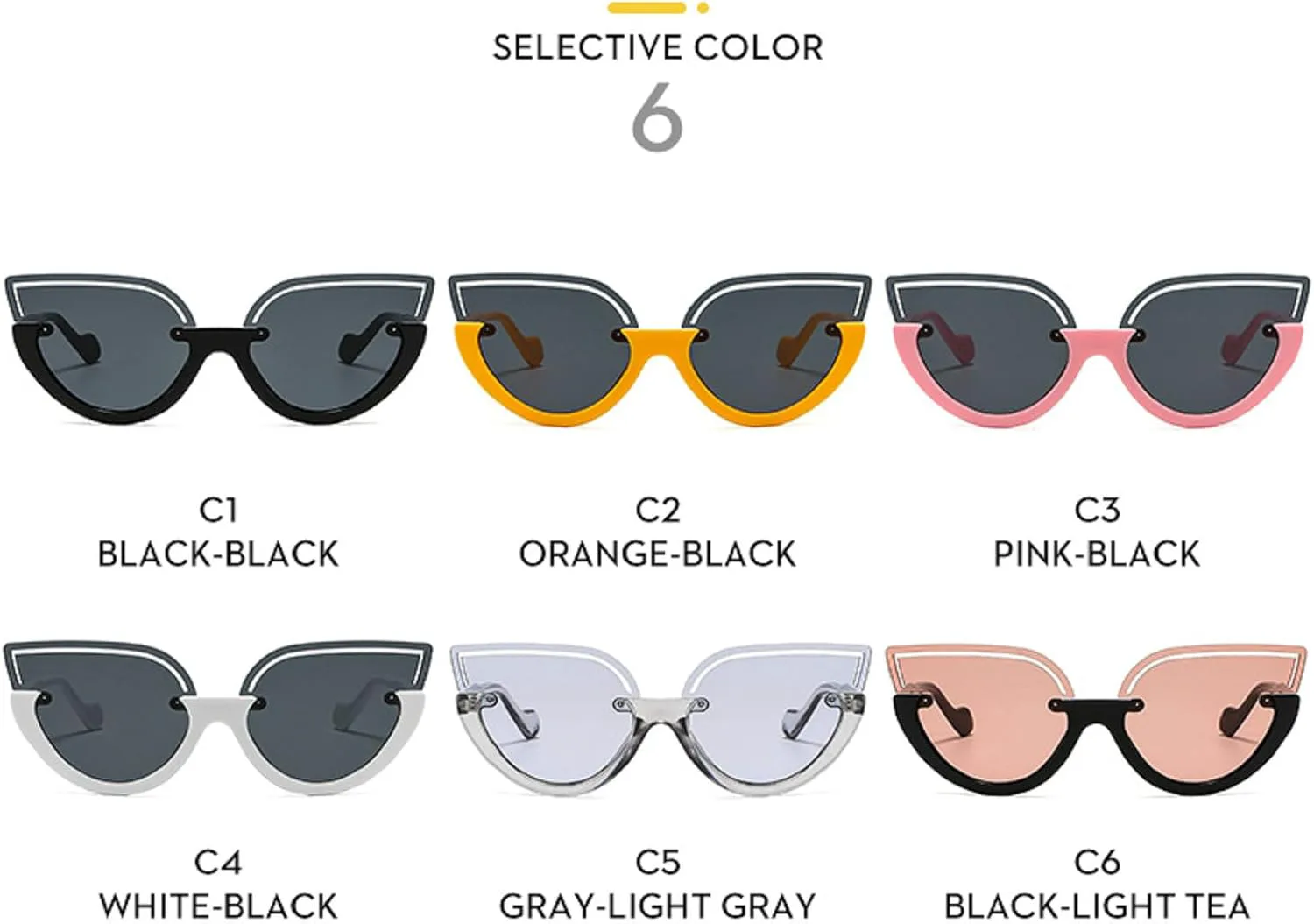 

Солнцезащитные очки-«кошачий глаз» в полуободковой оправе для женщин, модные ретро-очки, дизайнерские черные солнцезащитные очки 2025 года mincl, Orange Black