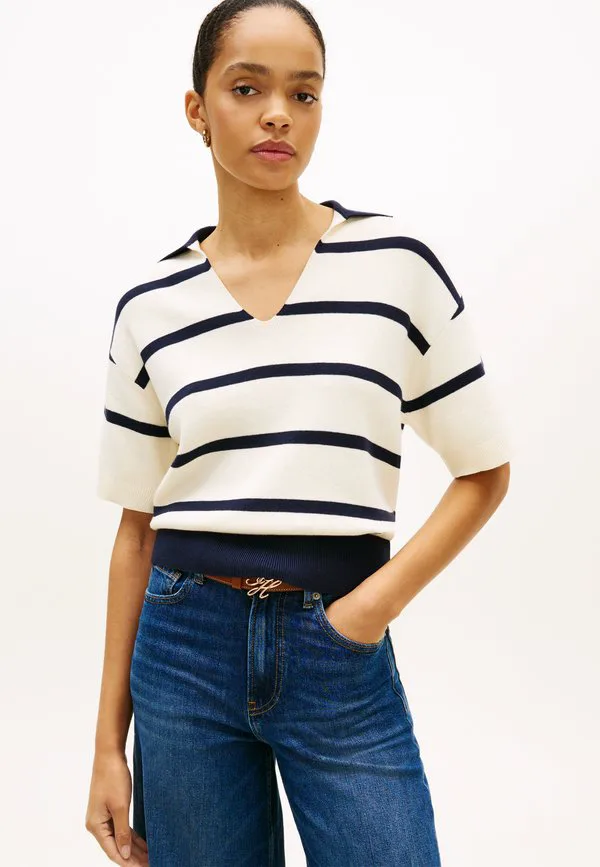 Премиальный вязаный поло свободного кроя, рубашка поло Tommy Hilfiger, Calico/Dark Night Navy