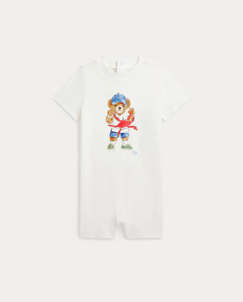 

Детский мальчик хлопковый комбинезон с Polo Bear Polo Ralph Lauren, белый