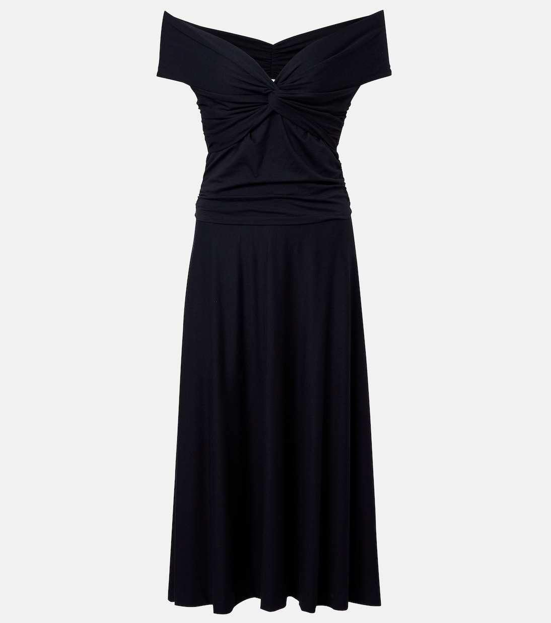 

Мягкое драпированное платье миди с открытыми плечами Dorothee Schumacher, Dark Navy