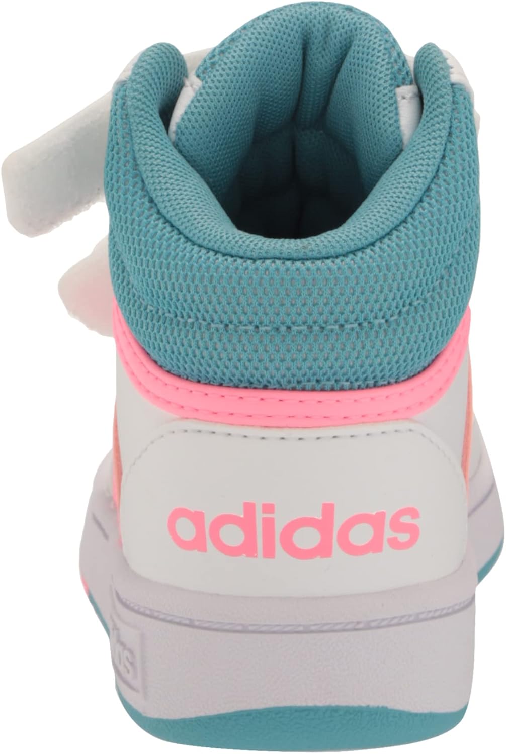 Детские кроссовки Adidas для девочек, средняя высота, застежка на липучке, белый/синий/розовый/светло-розовый — фото 3