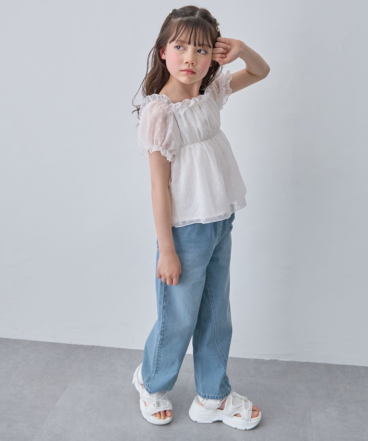 Двусторонняя прозрачная блузка из ткани добби ANY KIDS, White [002] — фото 4