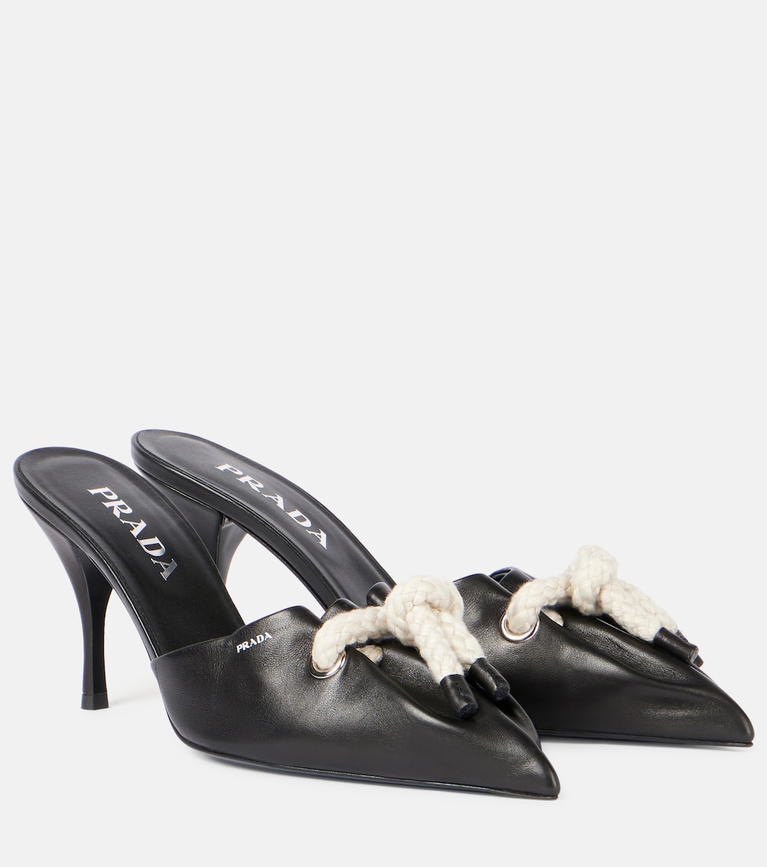 Кожаные мюли с логотипом Prada, Nero + Grezzo
