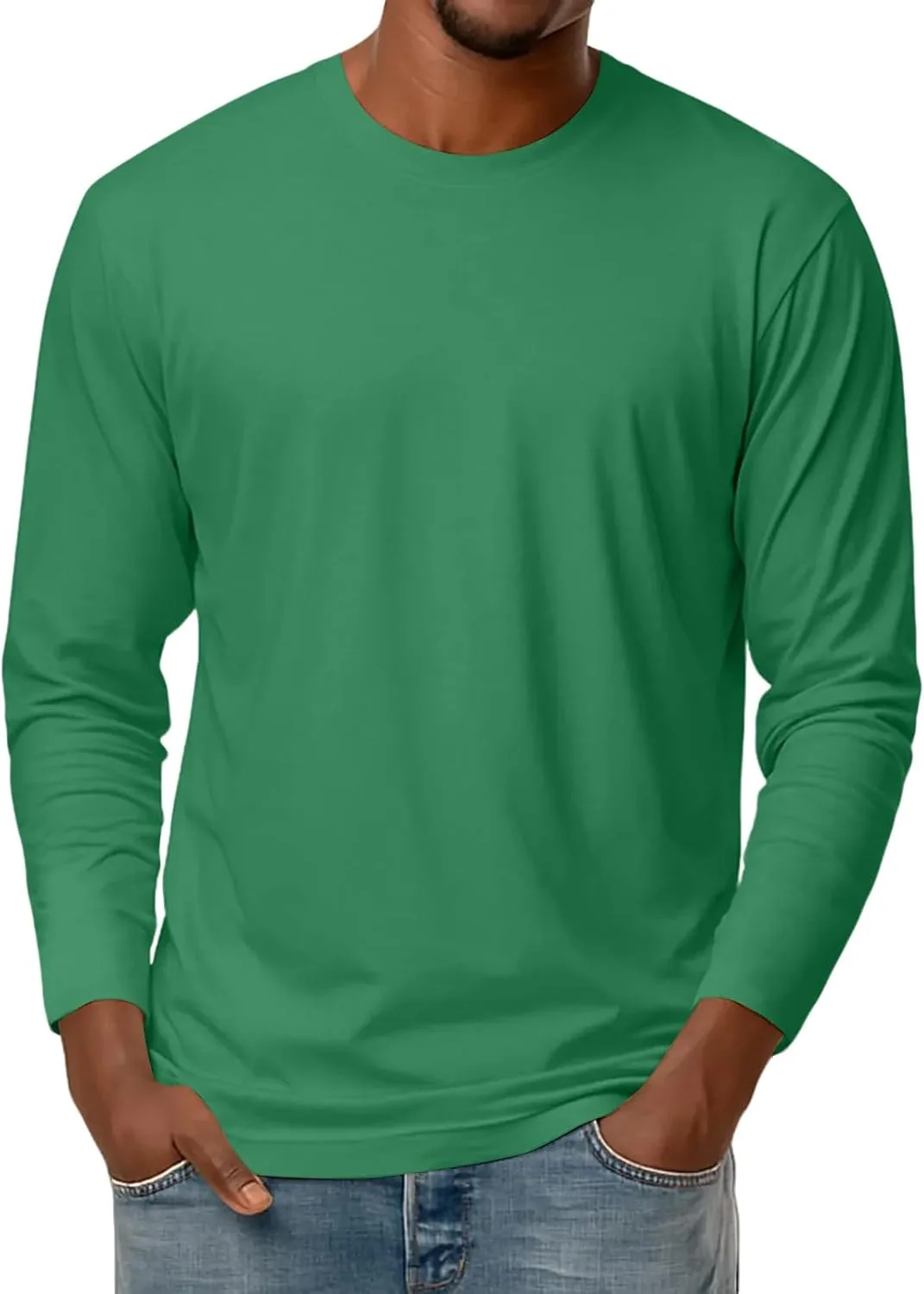 

Мужская летняя футболка с длинным рукавом, однотонная, Crew Neck, M-3XL