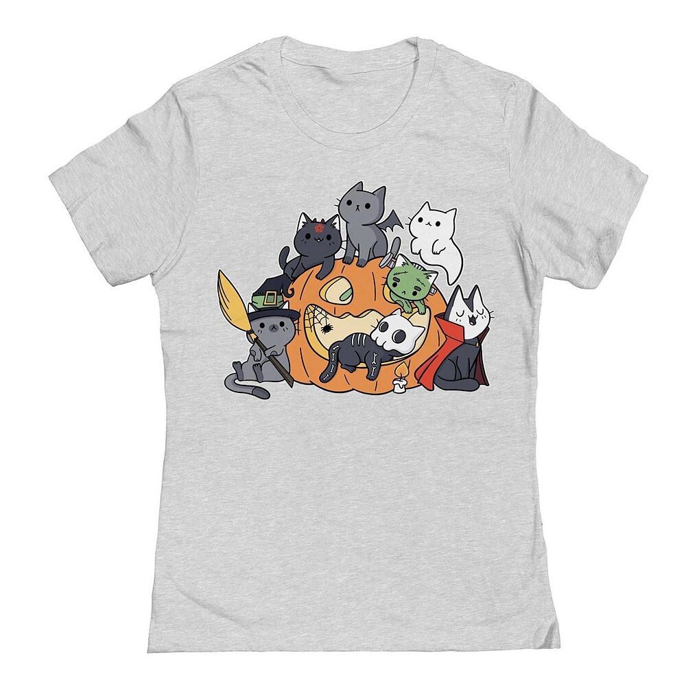

Футболка Junior's Halloween Kittens с рисунком Хэллоуина, цвет Heather Gray
