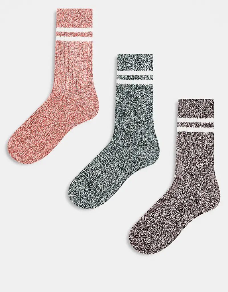 

ASOS DESIGN 3 пары носков из крученой пряжи разных цветов