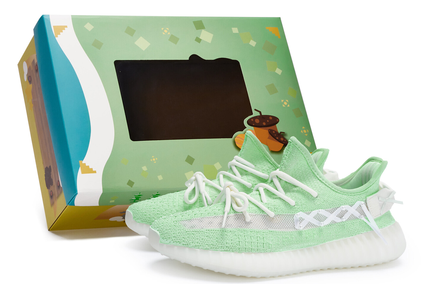 Кроссовки Yeezy Boost 350 V2 Lifestyle унисекс с низким верхом белого/зеленого цвета Adidas Originals