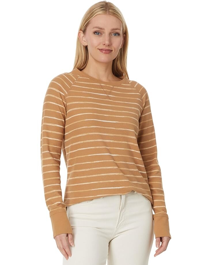 

Футболка L.L.Bean Unshrinkable Mini-Waffle Tee Long Sleeve Crew Neck Stripe, цвет Honey Brown Painterly Stripe