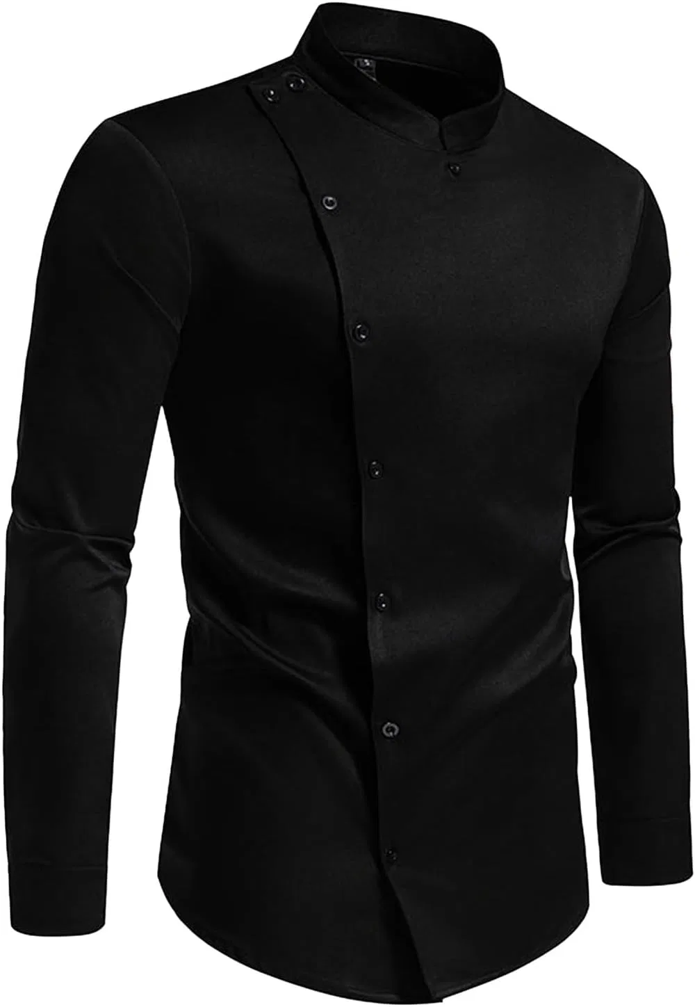 Мужская спортивная рубашка с длинным рукавом Slim Fit, повседневная офисная рубашка для спортзала и бизнеса, эластичная дышащая однотонная рубашка Generic, черный