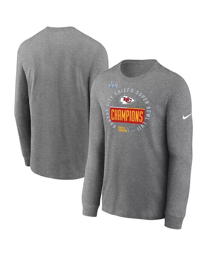 Мужская футболка Heather Gray Kansas City Chiefs Super Bowl LVII Champions Locker Room Trophy Collection с длинным рукавом Nike — фото 3