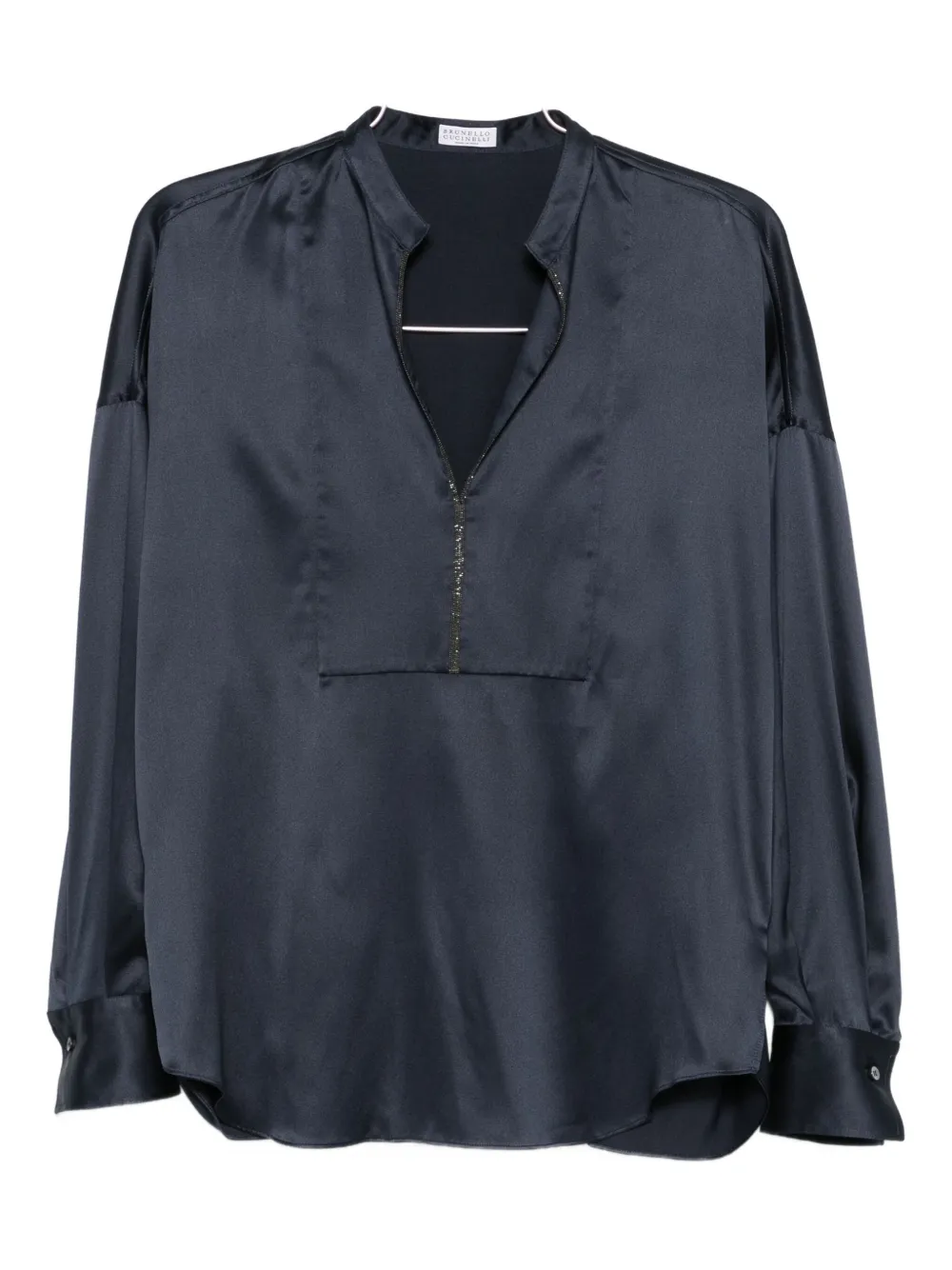 

Шелковая блуза с заниженной линией плеч Brunello Cucinelli, синий