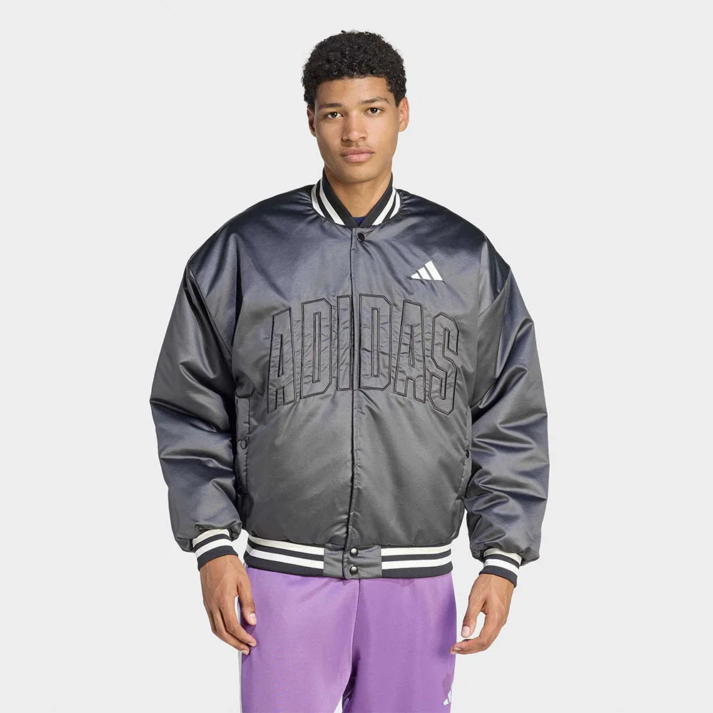 Мужской утеплённый стадионный бомбер чёрный от Adidas