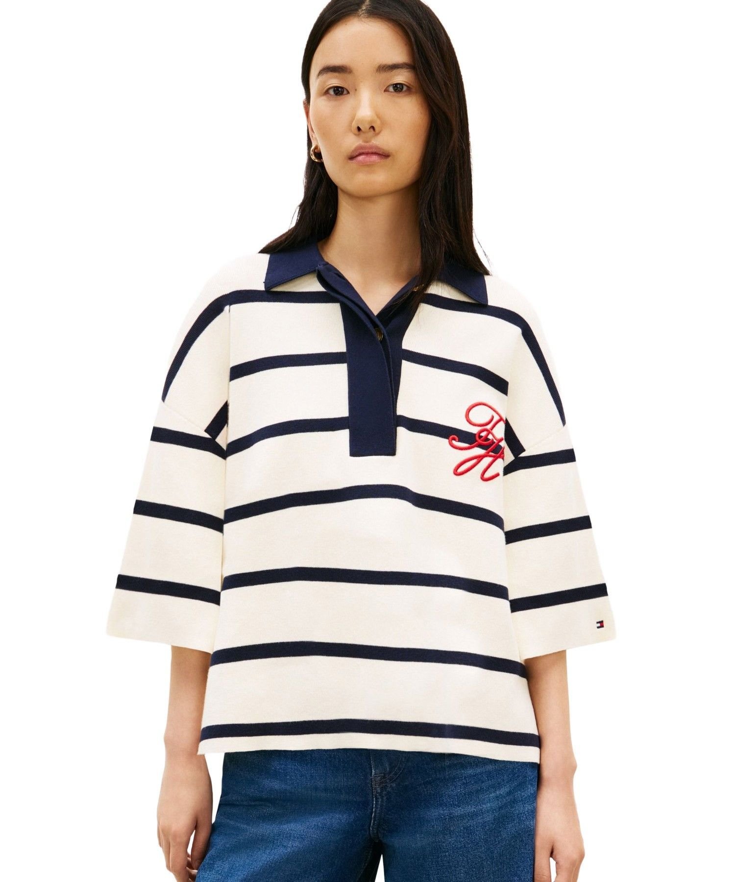 Хлопковая рубашка-поло с полной строчкой, размер 26SS TOMMY HILFIGER, Beige 0AN
