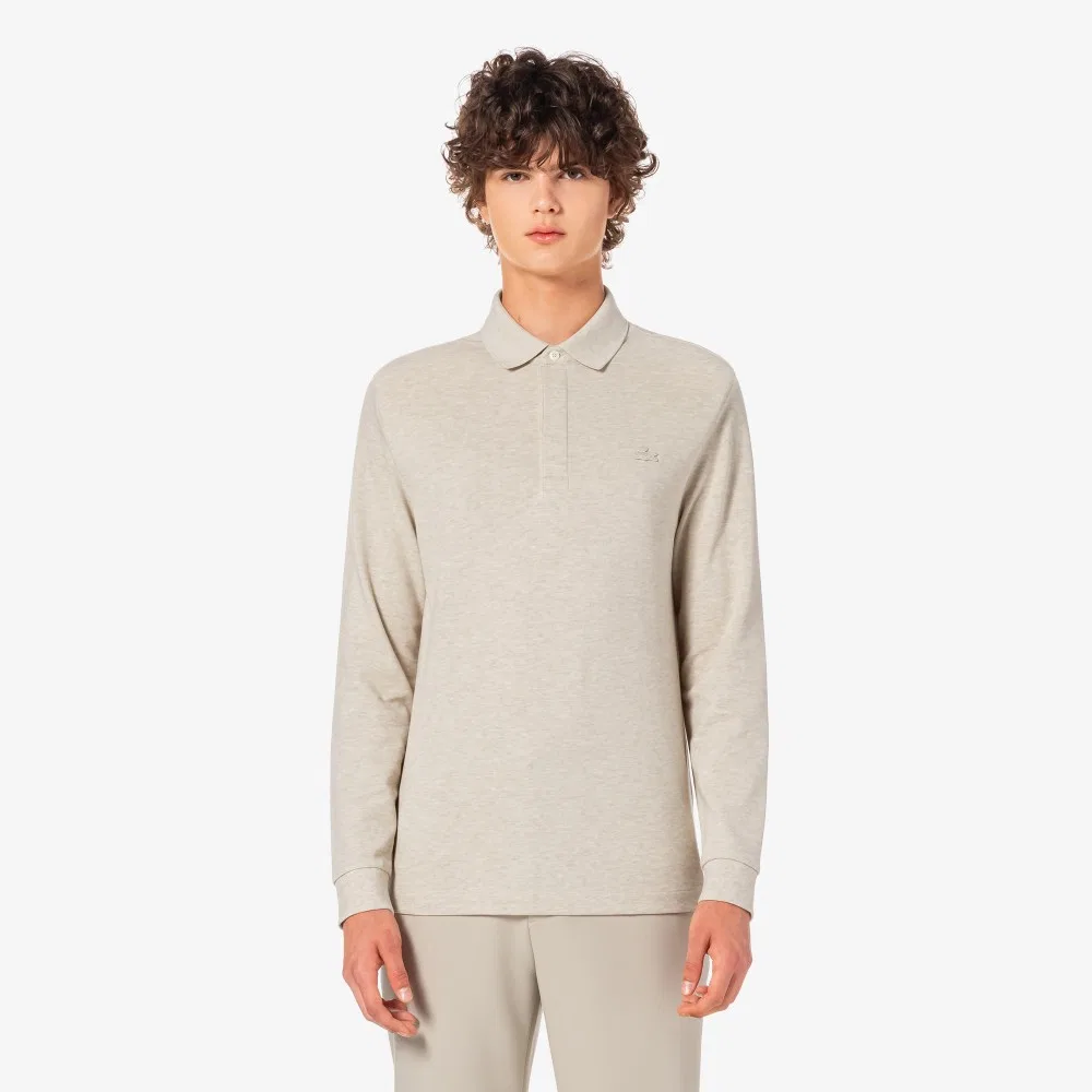 Мужская бежевая футболка-поло Paris с длинным рукавом от Lacoste