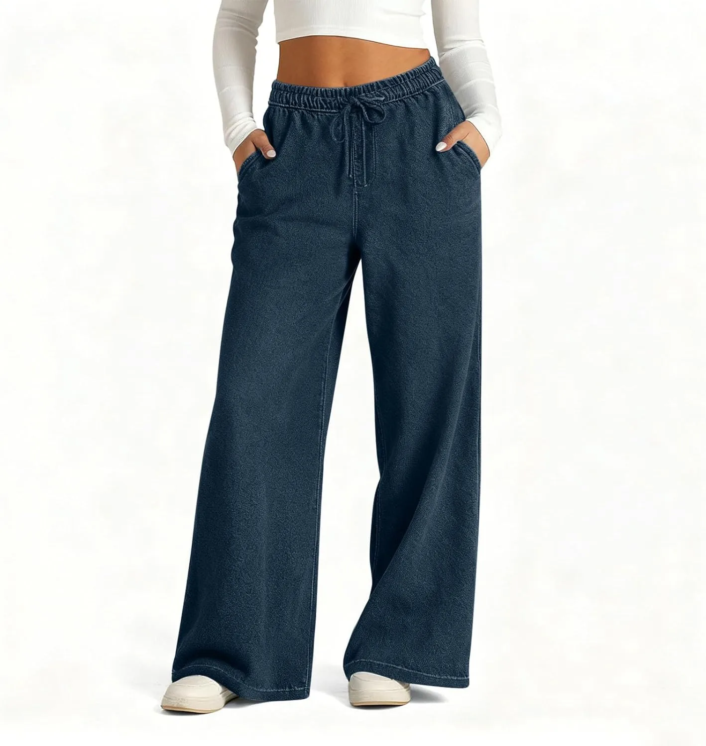 Женские джинсы Wide Leg с высокой талией, прямые, свободные, эластичные, с карманами — фото 2