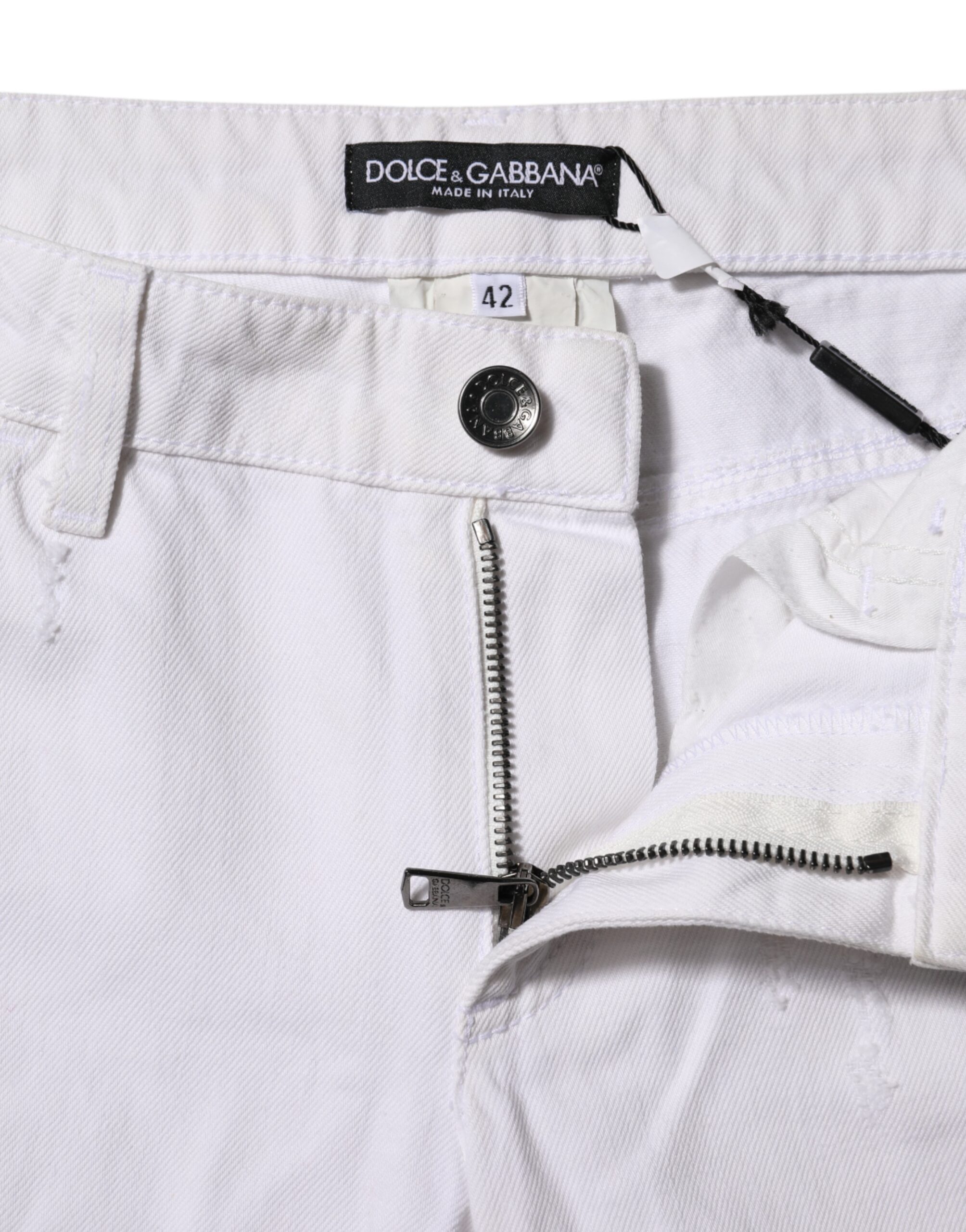Белые хлопковые женские джинсы со средней талией Dolce & Gabbana, белый — фото 3