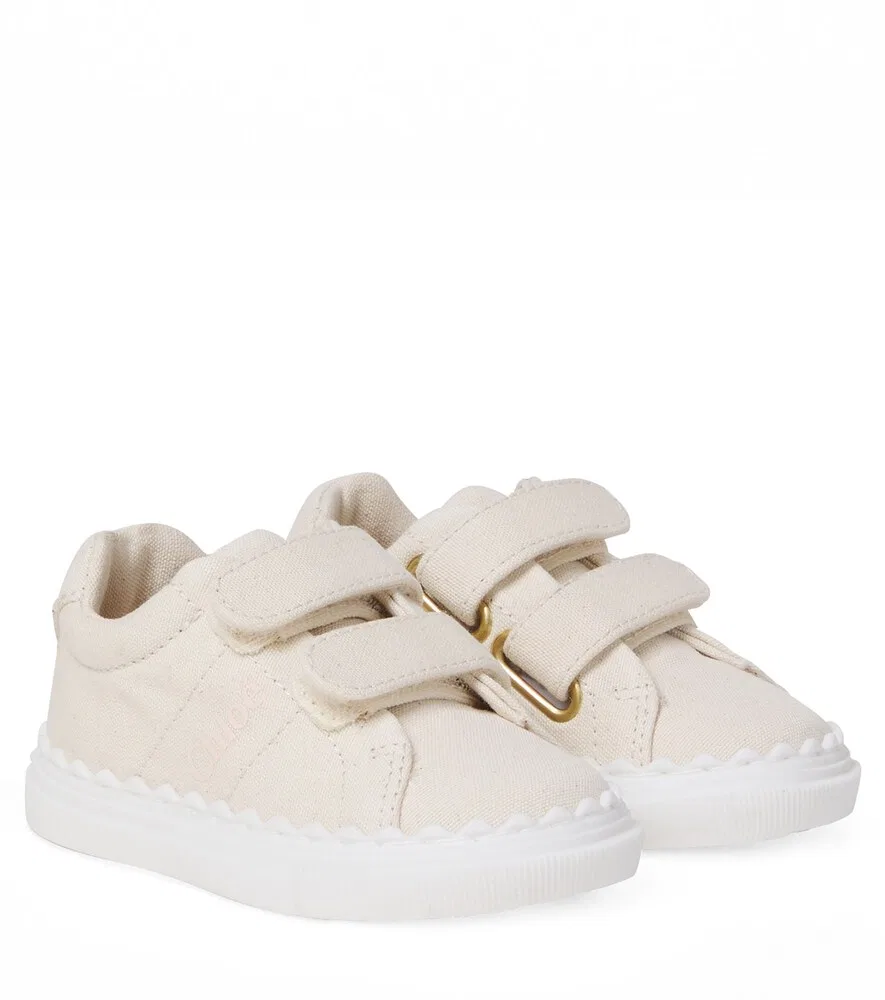 Детские кеды из парусины с волнистым краем и логотипом Chloé Kids, бежевый