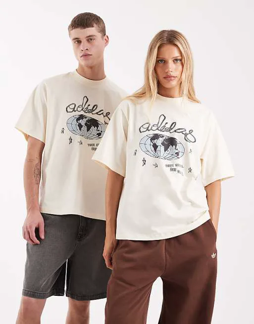 

Кремовая футболка adidas Originals one world, Бежевый, Кремовая футболка adidas Originals one world