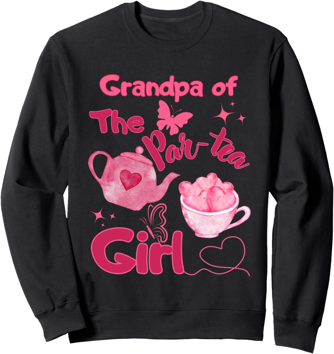 

Футболка «Дедушка девочки на чаепитии, второй день рождения», черная Family Look Pink Tea Bday Decorations Gifts