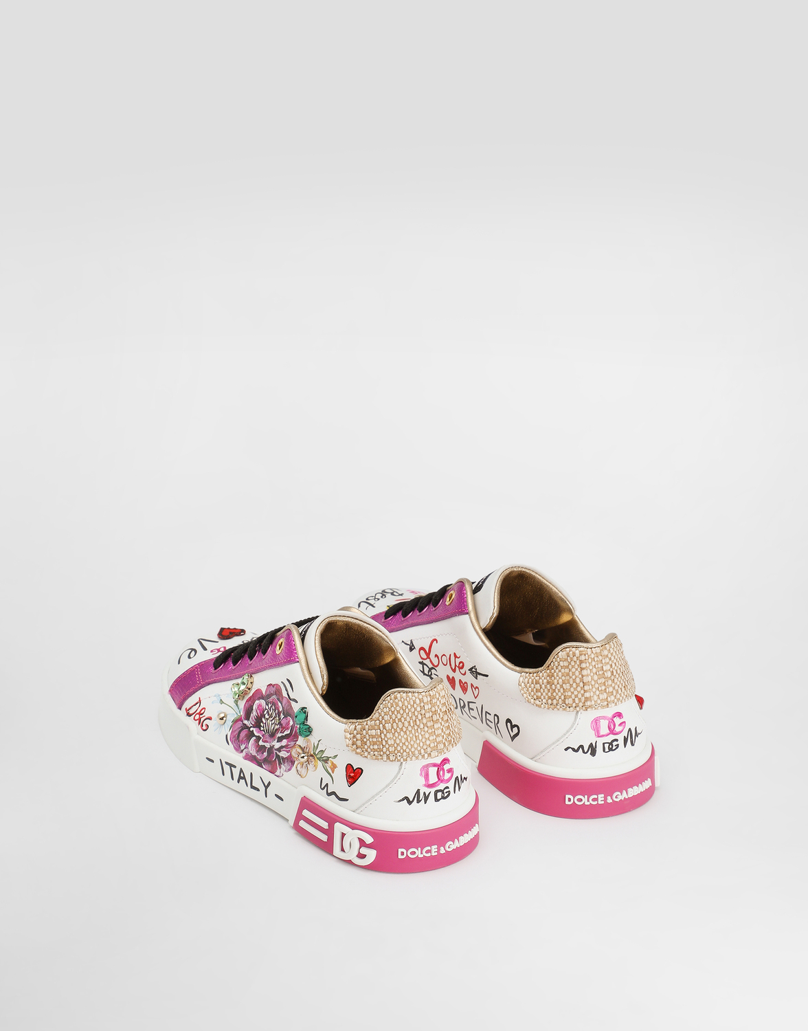 Кроссовки из телячьей кожи dauphine и соломы Dolce&Gabbana, мультиколор — фото 3