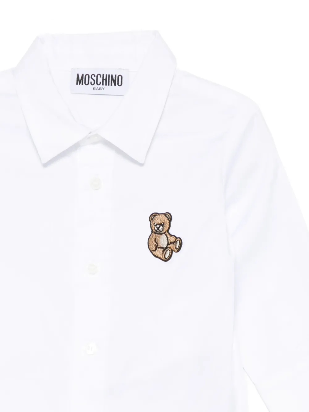 Хлопковая рубашка с вышивкой Тедди Moschino Kids, белый — фото 3
