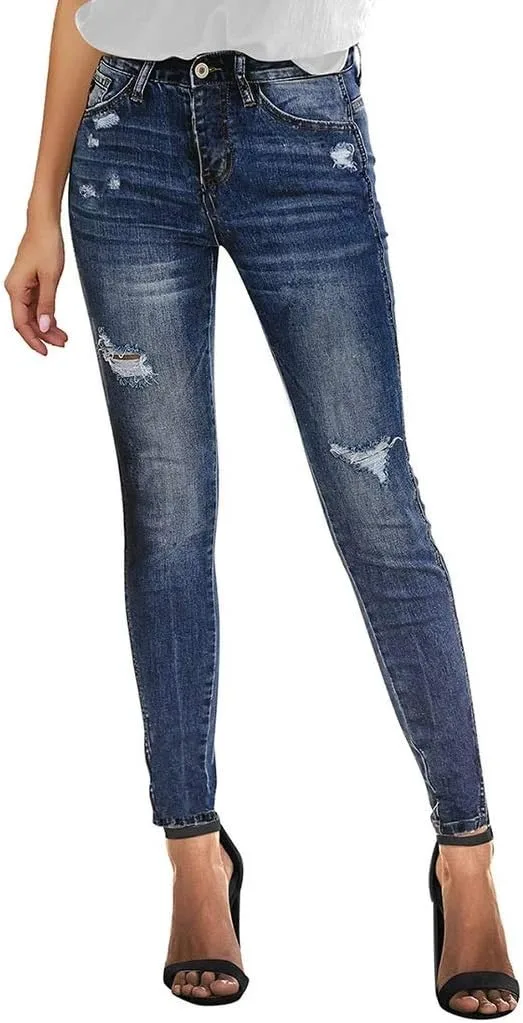 

ebossy Женские потертые рваные джинсы slim tapered leg