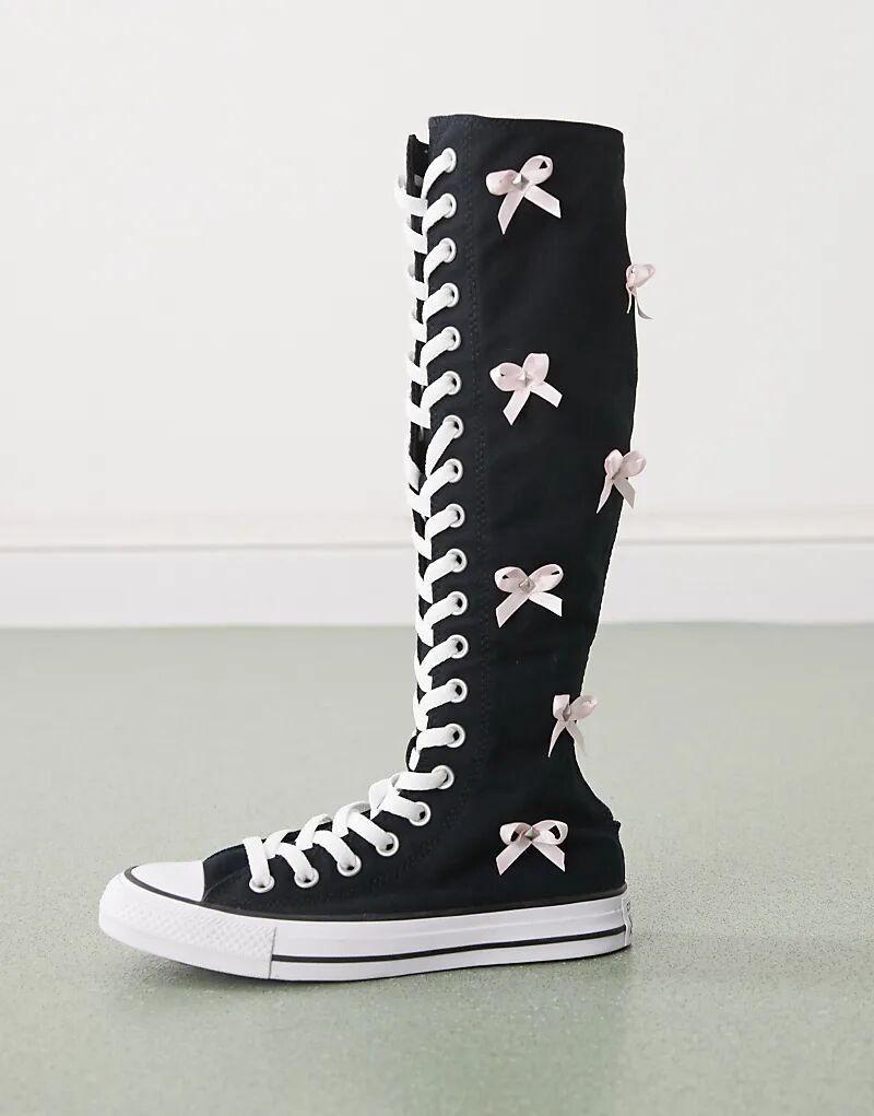 Кроссовки Converse Chuck Taylor All Star Knee Hi черного цвета с бантами — фото 2