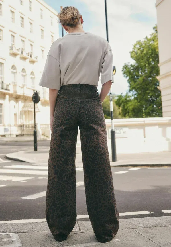 Брюки Wide leg Next, brown leopard print, коричневый леопардовый принт — фото 4