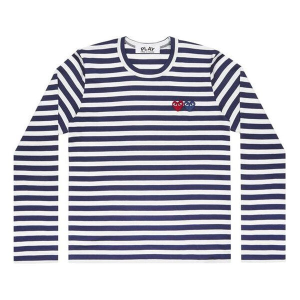 

Футболка striped double hearts logo long sleeves tee 'navy white' Comme Des Garcons Play, белый