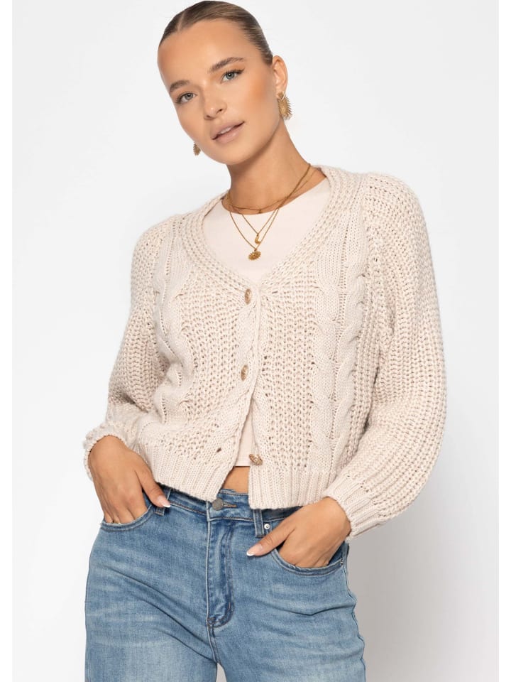 

SASSYCLASSY Кардиган крупной вязки с застежкой на пуговицы, бежевого цвета