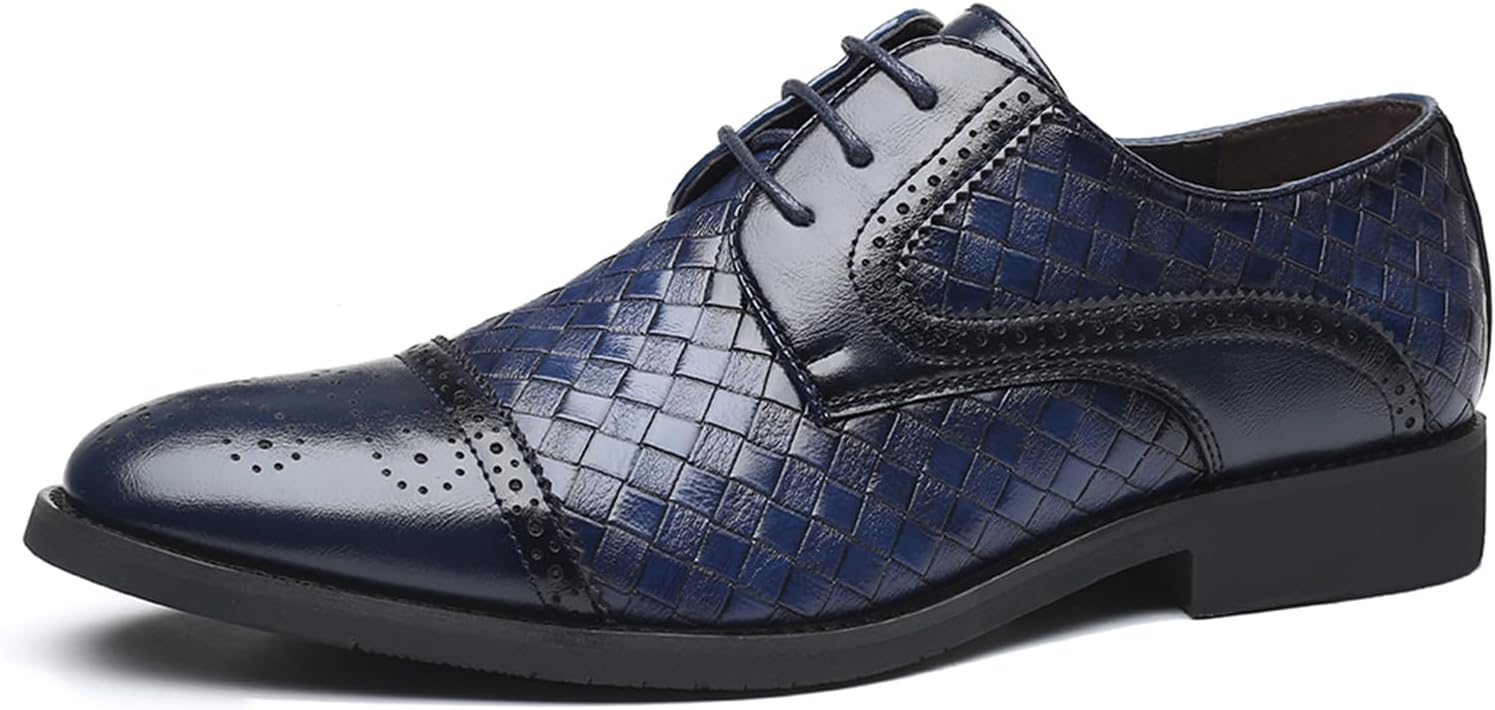 

Мужские плетеные кожаные деловые туфли-окфорды на шнуровке, повседневные классические дерби с низким каблуком и броги с крыльями, для свадьбы, официальных офисных мероприятий, выпускного или вечеринки Tixewsjh, синий