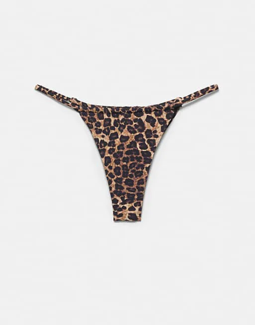 

Коричневые плавки бикини со сборками и леопардовым принтом Pull&Bear