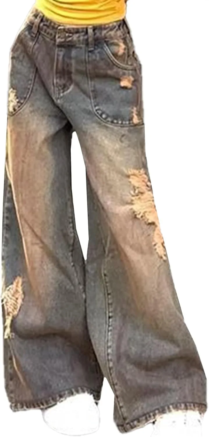 

Женские джинсы y2k в стиле ретро, летние американские кэжуал с высокой талией и свободным кроем, пояс в подарок XIALIJU